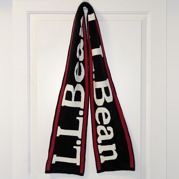 L.L. Bean Buffalo Plaid Logo Print Reversible Winter Scarf Red/Black/White - Picture 8 of 8